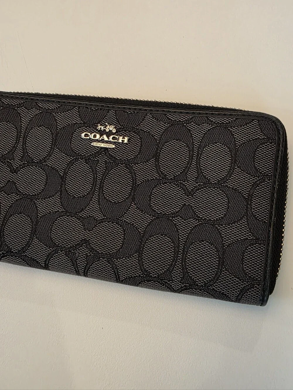 Coach Black Long Wallet Zip Around in Signature Canvas All Over 